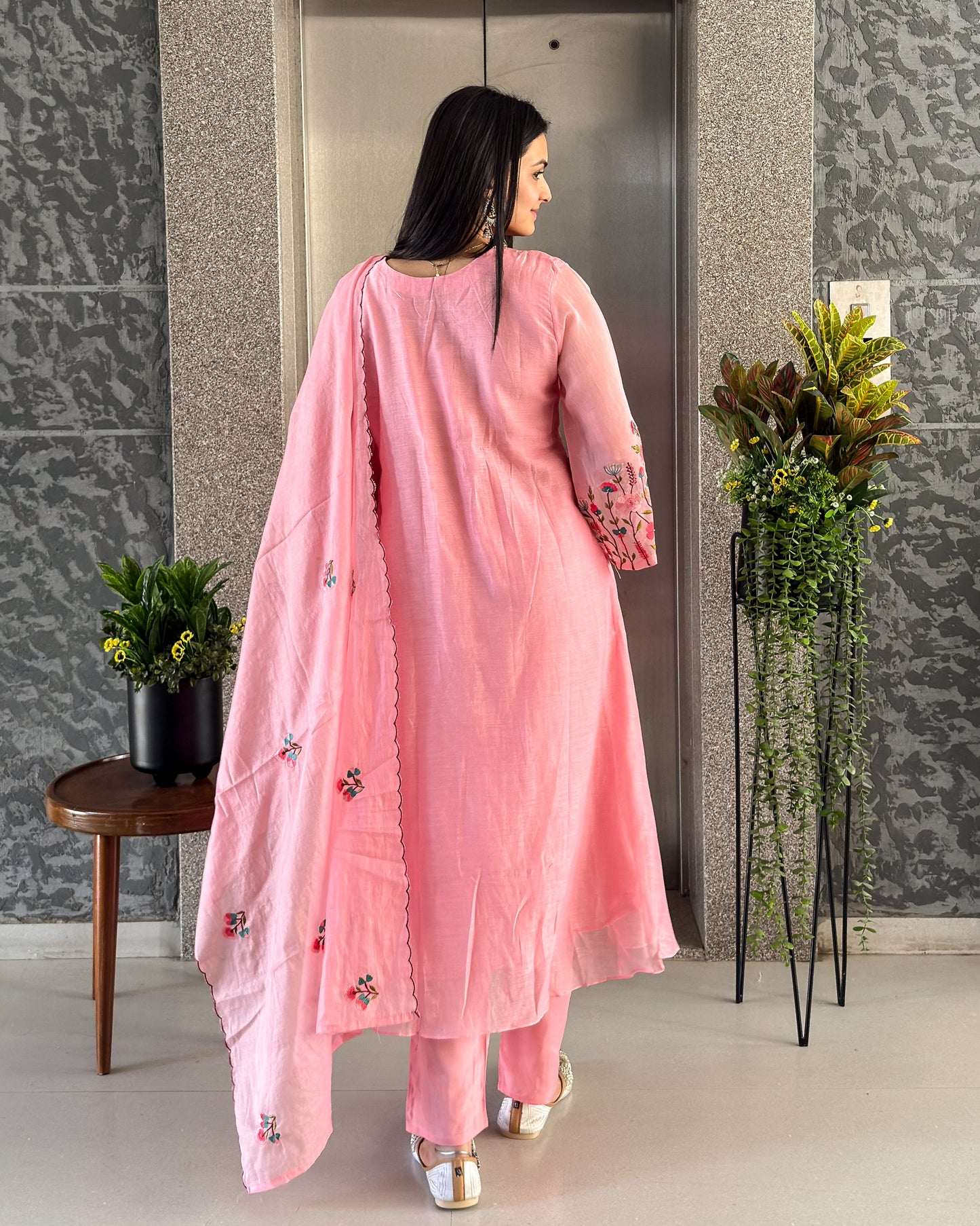 Light Pink A-line Kurta Pant Set with Dupatta