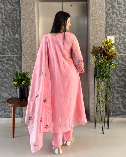 Light Pink A-line Kurta Pant Set with Dupatta