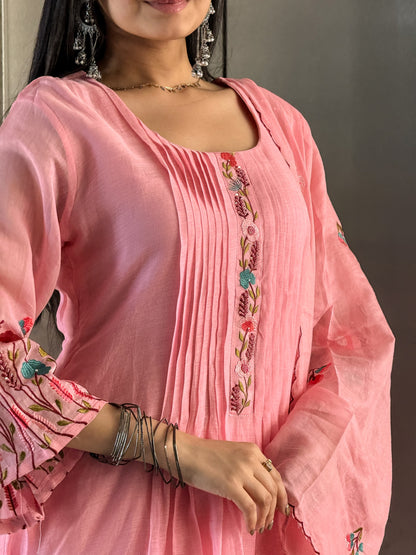 Light Pink A-line Kurta Pant Set with Dupatta