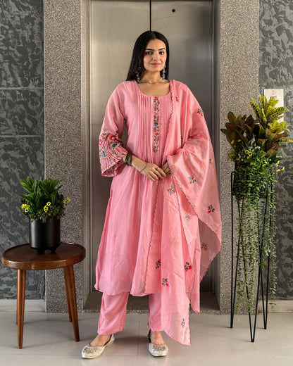 Light Pink A-line Kurta Pant Set with Dupatta