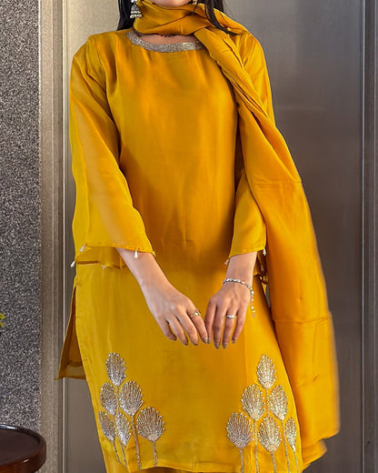 Mustard Gold Short Kurta Palazzo Set with Dupatta