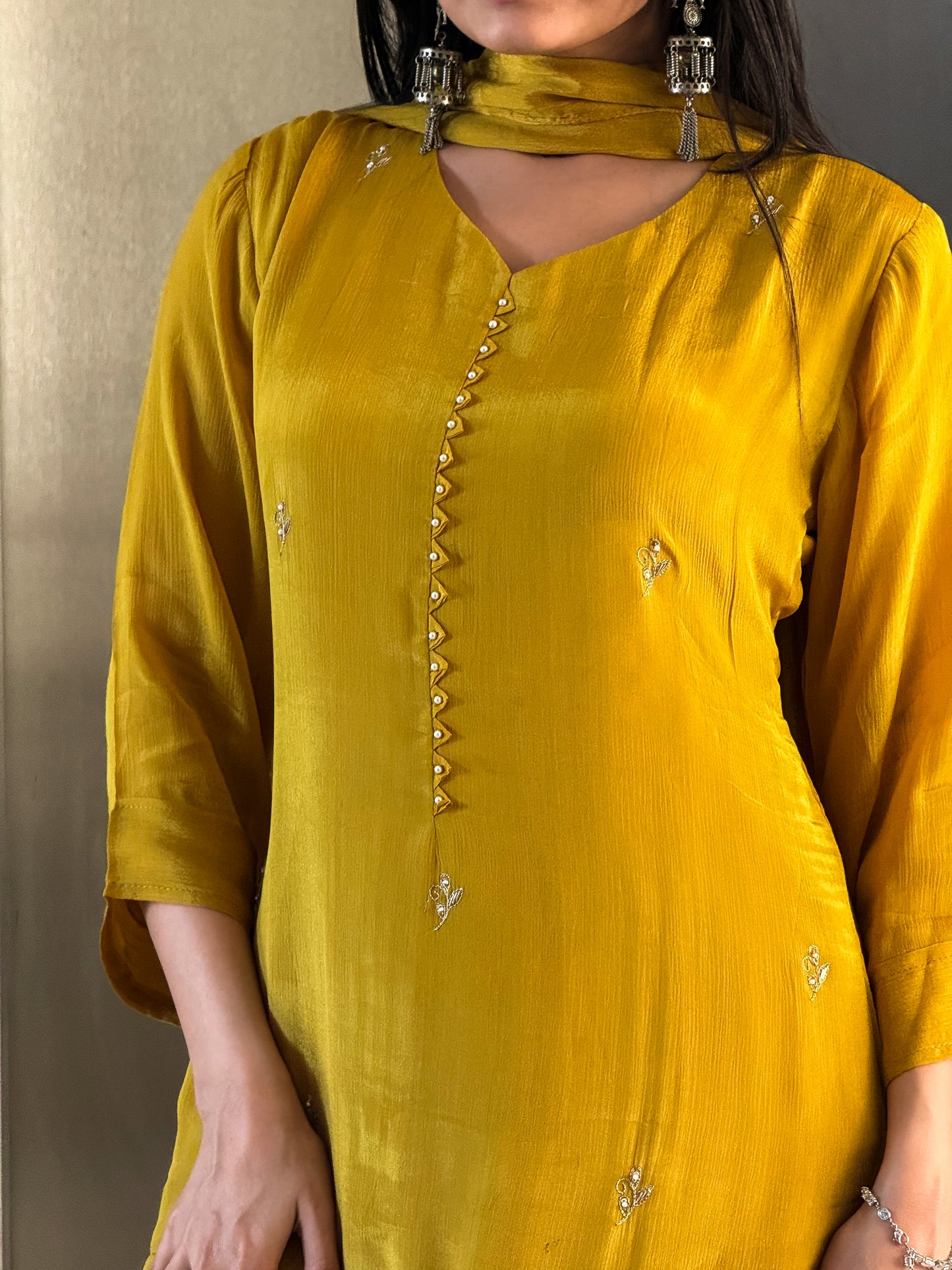 Yellow Short Kurta Palazzo Set with Dupatta