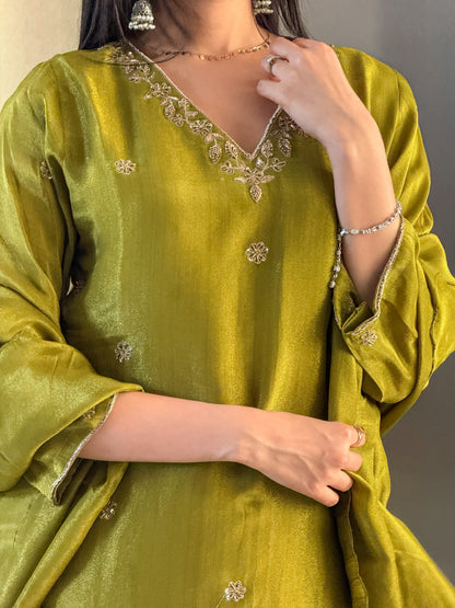 Mahendi Short Kurta Palazzo Set with Dupatta
