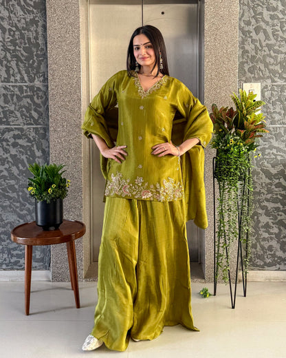 Mahendi Short Kurta Palazzo Set with Dupatta