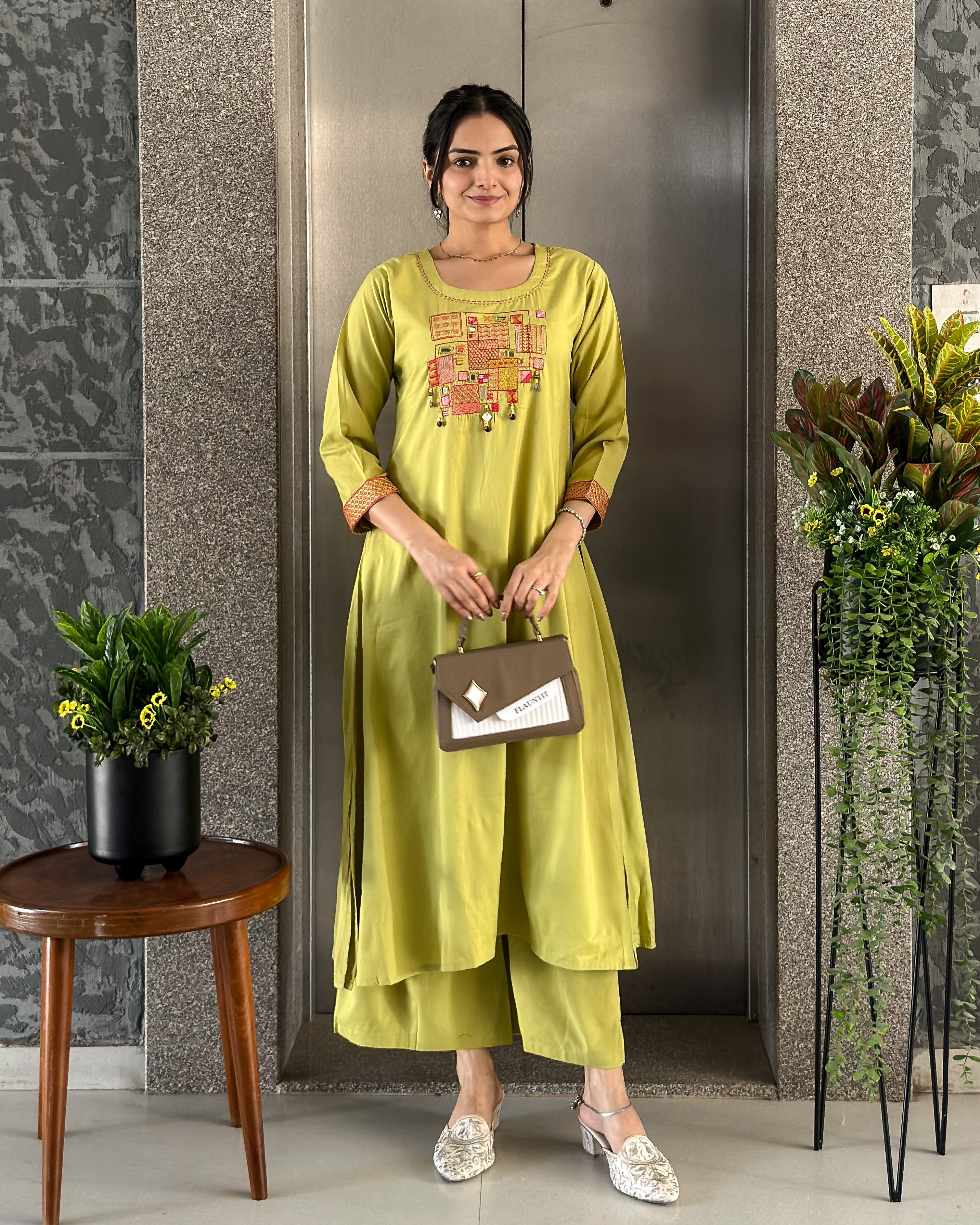 Parrot A-Line Kurta Palazzo Set For Women