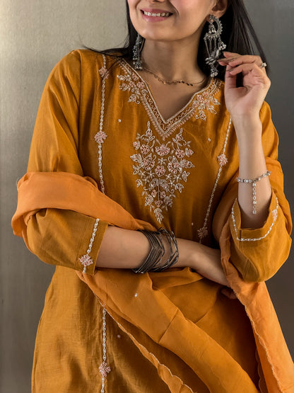 Musturd A Line Kurta Pant Set with Dupatta