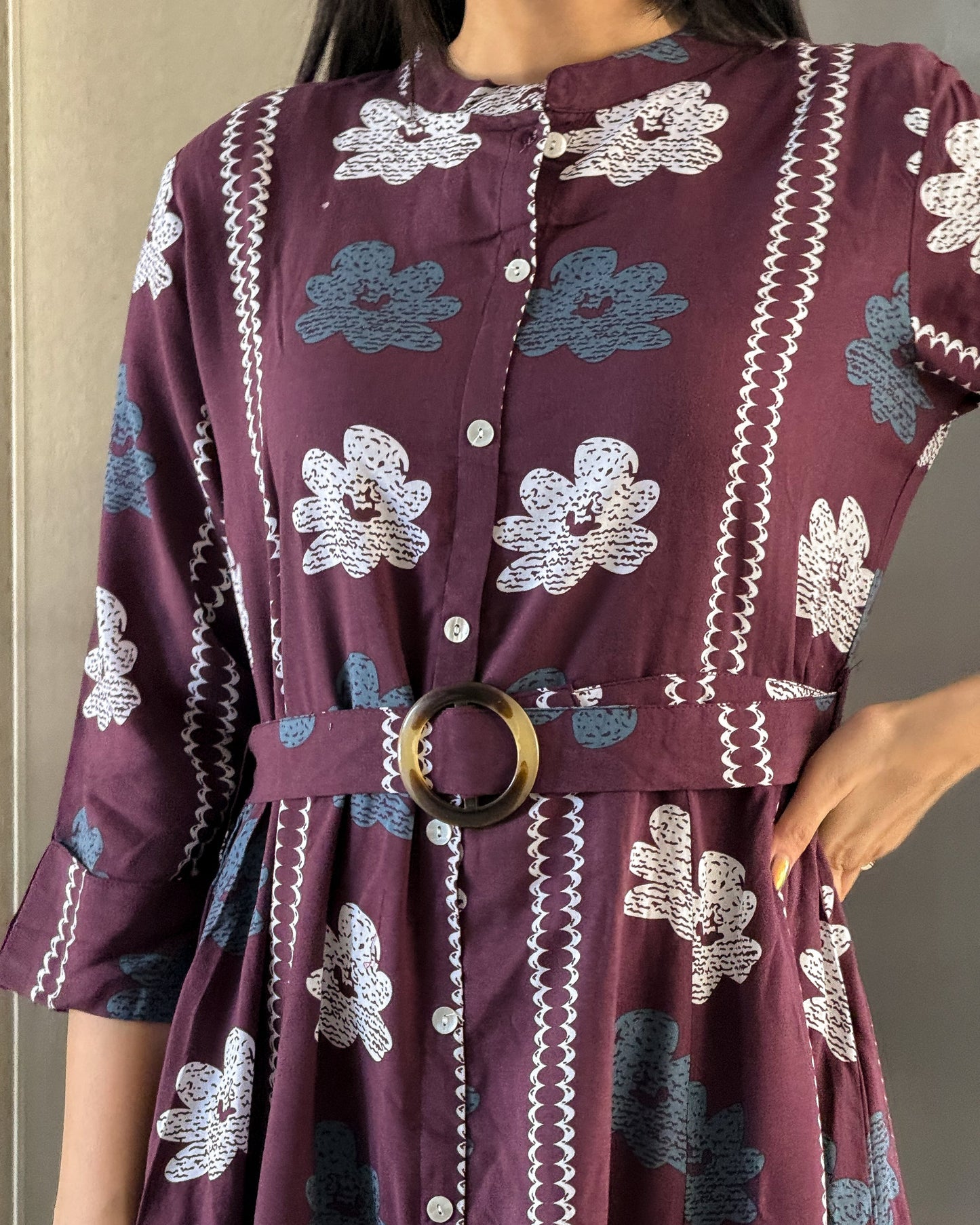 Wine Printed One Piece Dress for Womens