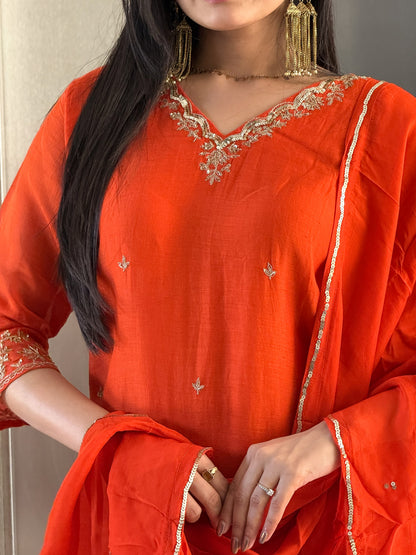 Orange Short Kurta Palazzo Set with Dupatta