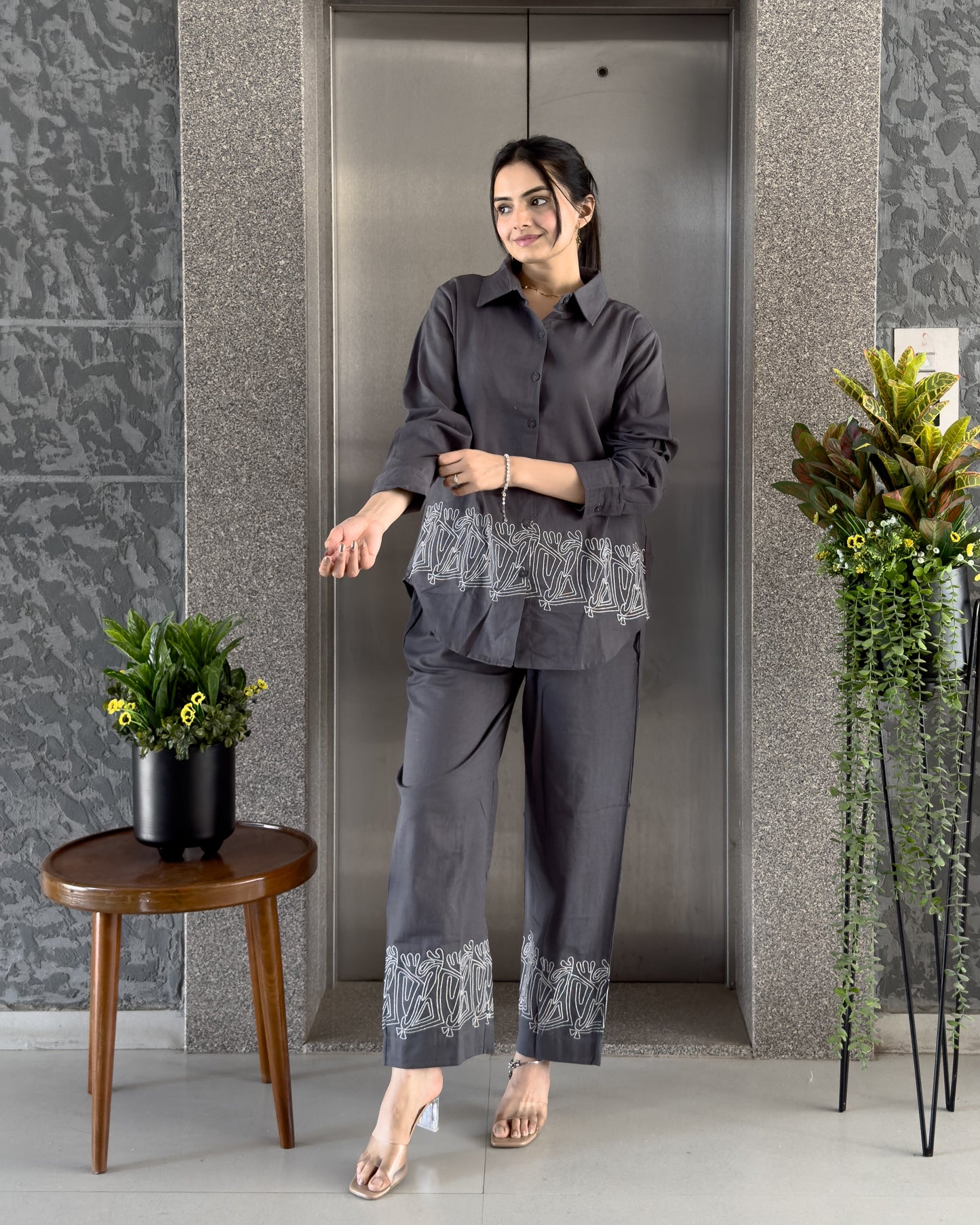 Grey Khadi Cotton Co ord Set Women
