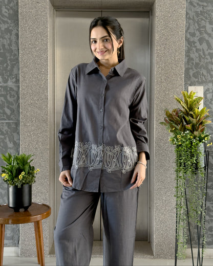 Grey Khadi Cotton Co ord Set Women