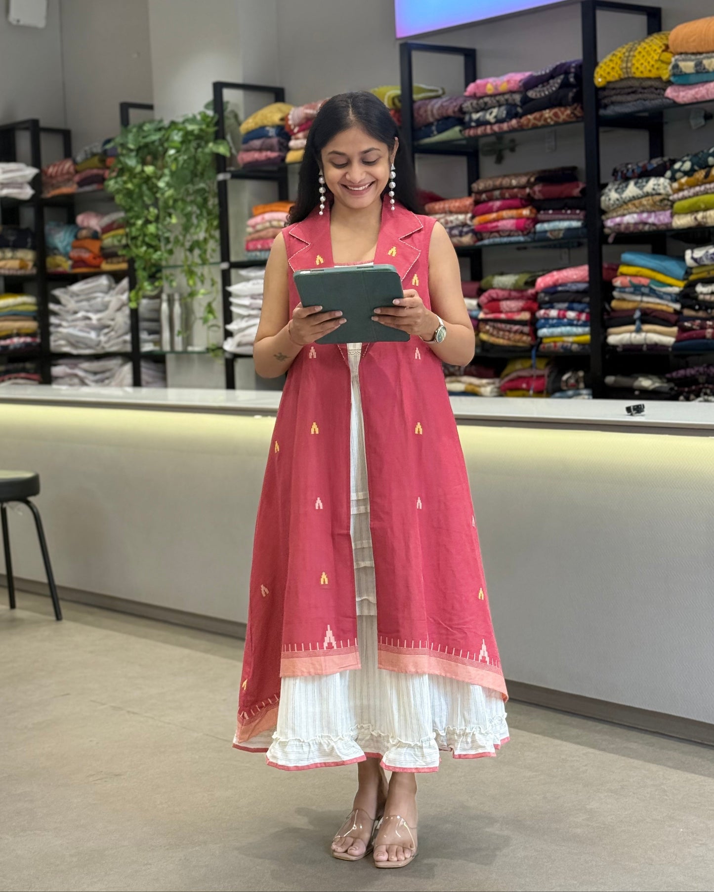 Off White One Piece With Pink Jacket Dress for Girls