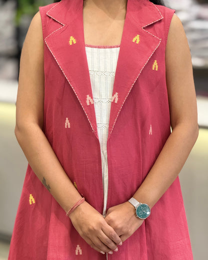 Off White One Piece With Pink Jacket Dress for Girls