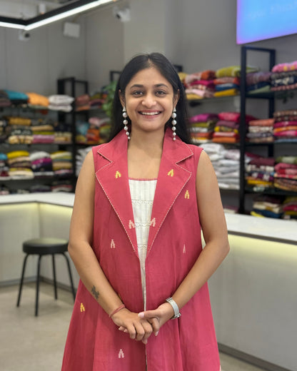 Off White One Piece With Pink Jacket Dress for Girls