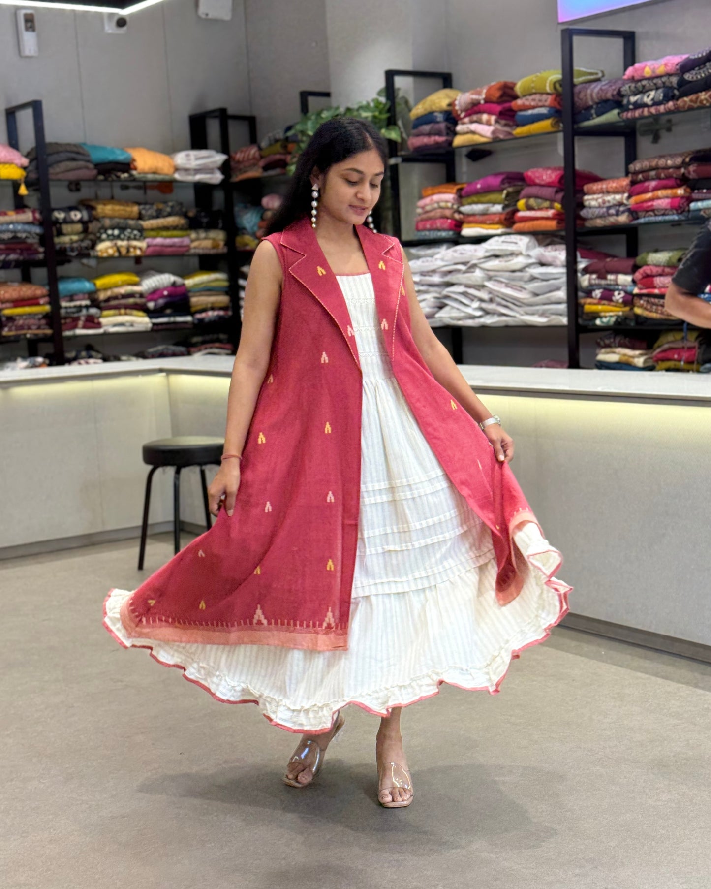 Off White One Piece With Pink Jacket Dress for Girls