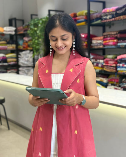 Off White One Piece With Pink Jacket Dress for Girls