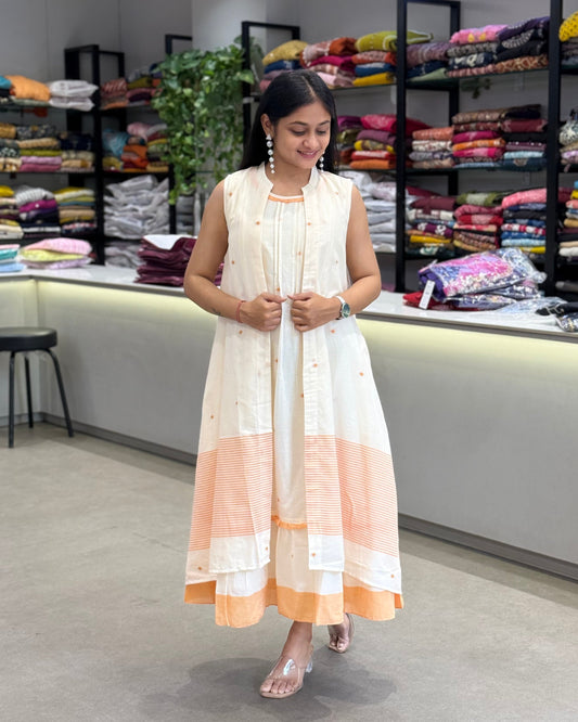 Off White Stylish Jacket & One Piece Dress for Girls