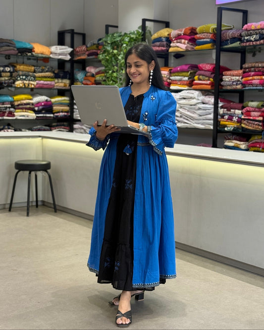 Black One Piece With Royal Blue Jacket Dress for Girls