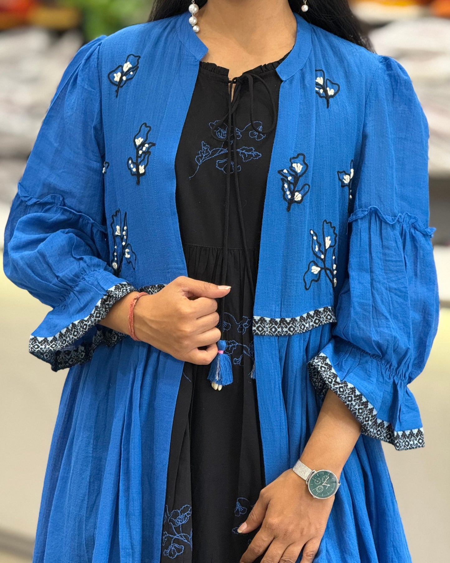 Black One Piece With Royal Blue Jacket Dress for Girls