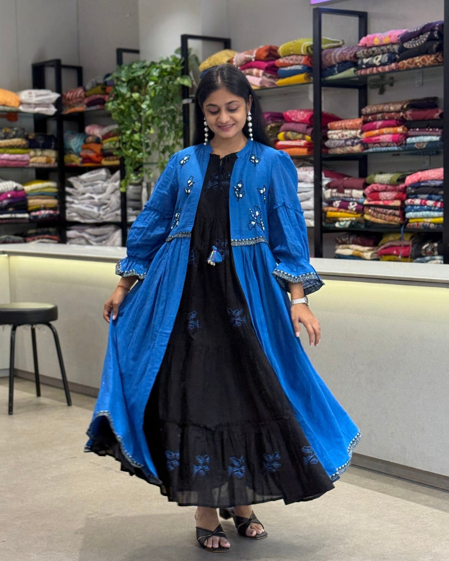 Black One Piece With Royal Blue Jacket Dress for Girls