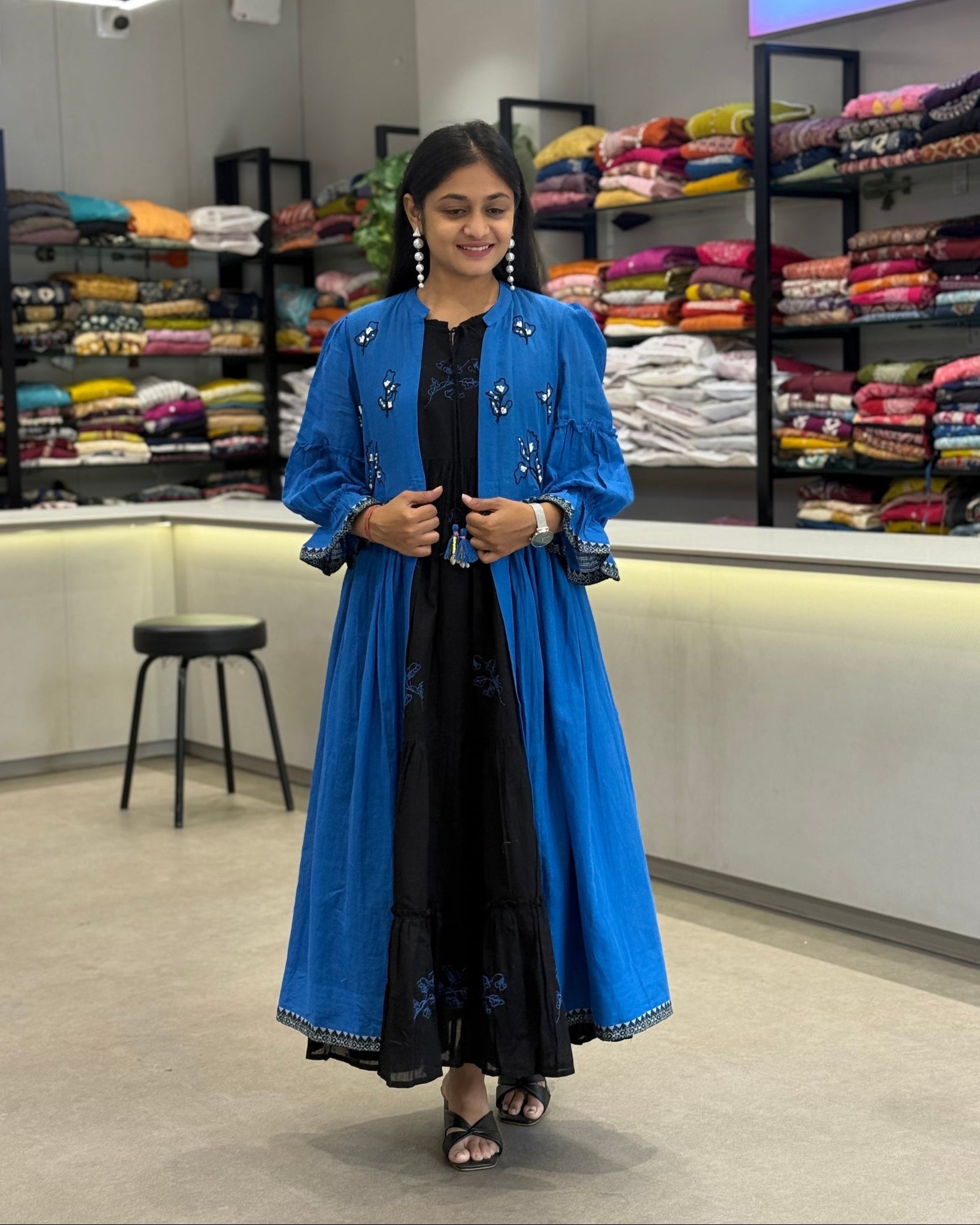 Black One Piece With Royal Blue Jacket Dress for Girls – Premkala