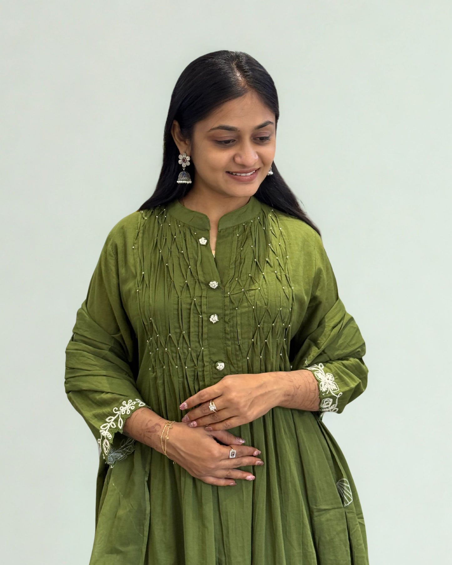 Mahendi Round Kurta Pant Set with Dupatta