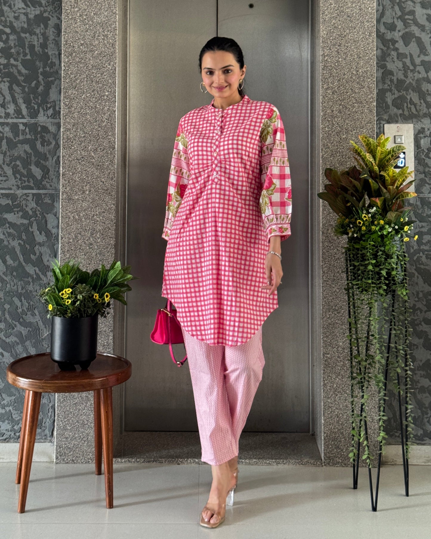 Pink Cotton Co ord Set Women