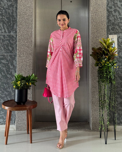 Pink Cotton Co ord Set Women