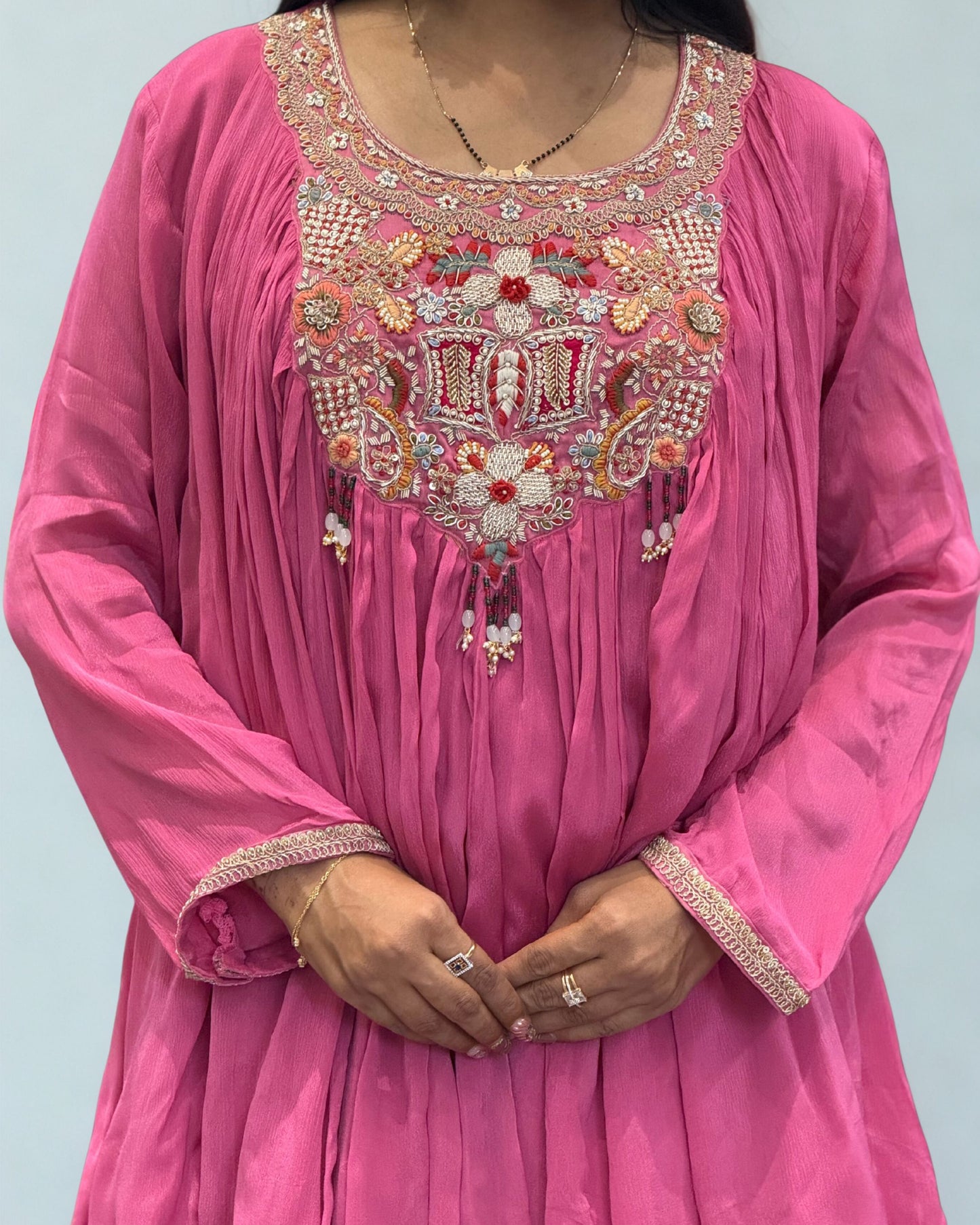 Pink Viscose Chinon Top and Plazzo Indo Western