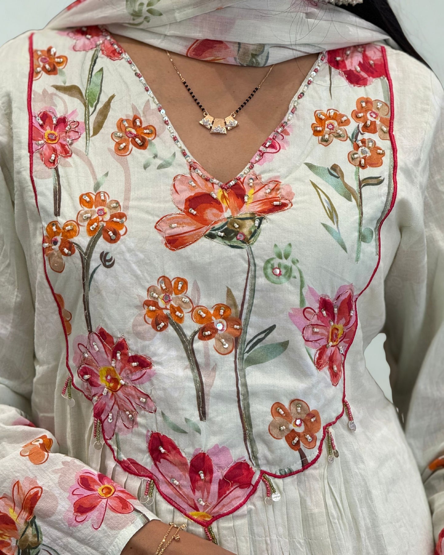 Light Pista Round Kurta Pant Set with Dupatta