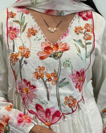 Light Pista Round Kurta Pant Set with Dupatta