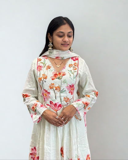 Light Pista Round Kurta Pant Set with Dupatta