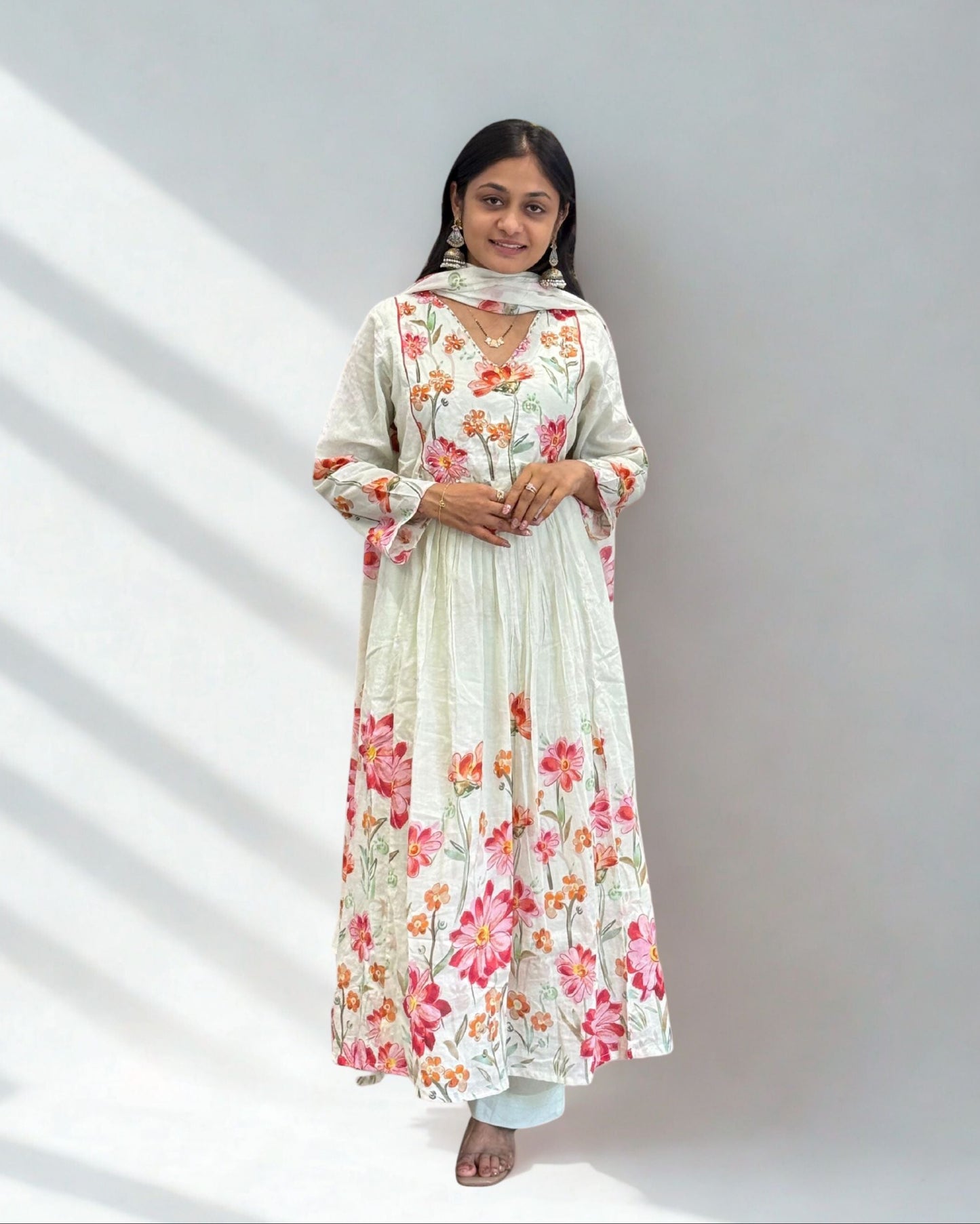 Light Pista Round Kurta Pant Set with Dupatta