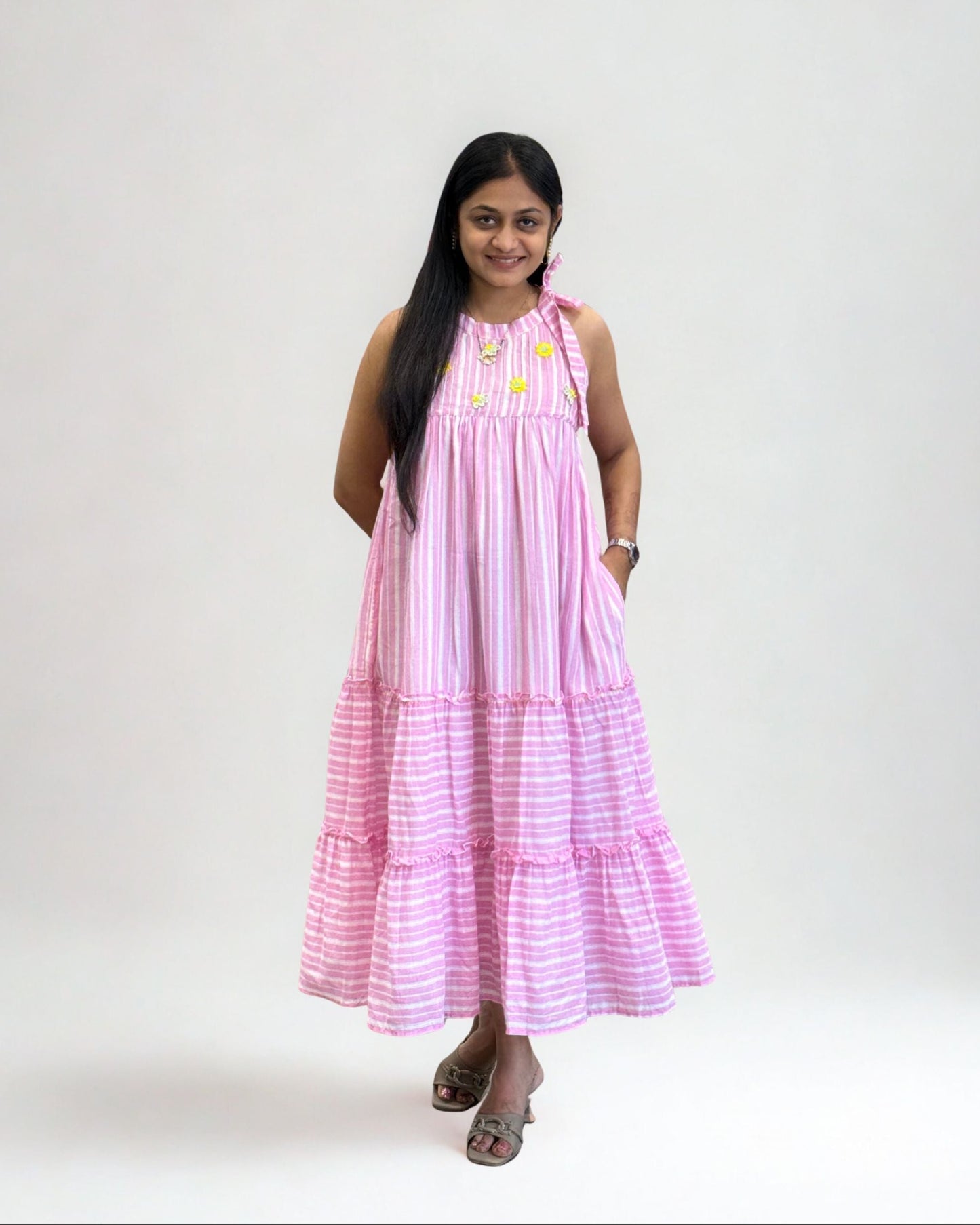 Baby Pink Round One Piece Dress for Girls