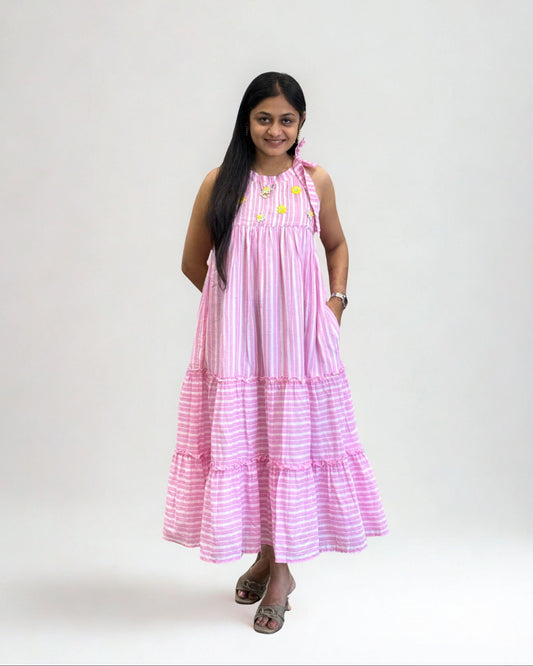 Baby Pink Round One Piece Dress for Girls