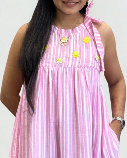 Baby Pink Round One Piece Dress for Girls