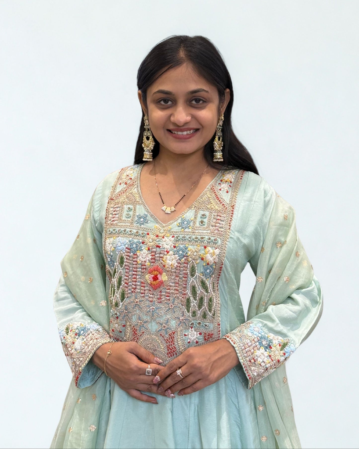 Light Pista Short Round Top Palazzo Set with Dupatta