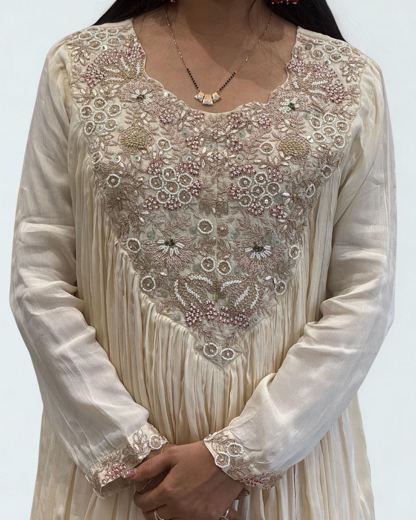 Off White Short Round Top Palazzo Set