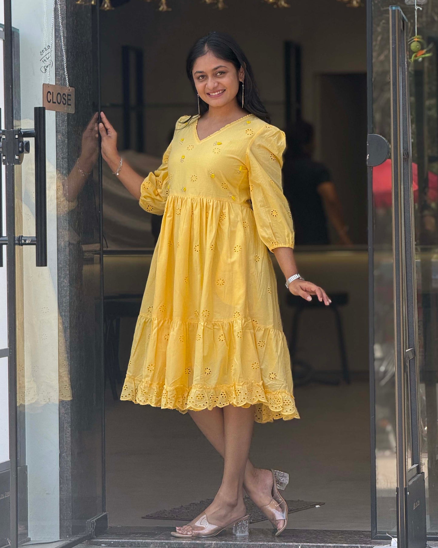 Yellow Round One Piece Dress for Girls
