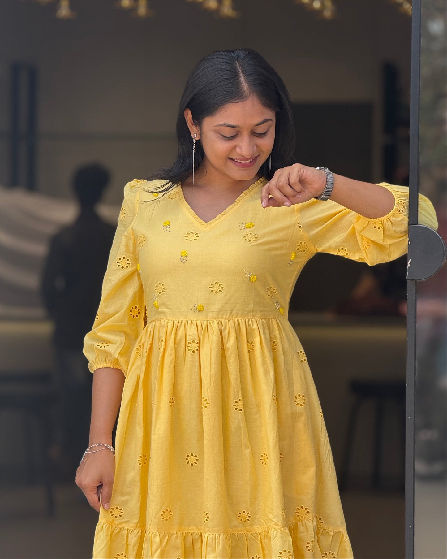 Yellow Round One Piece Dress for Girls