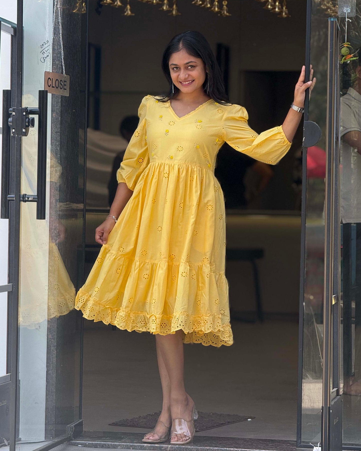 Yellow Round One Piece Dress for Girls