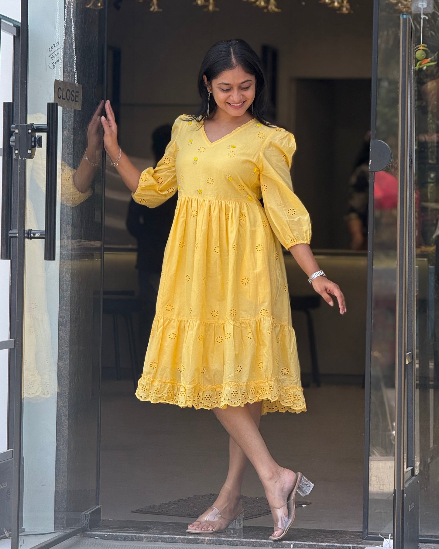 Yellow Round One Piece Dress for Girls