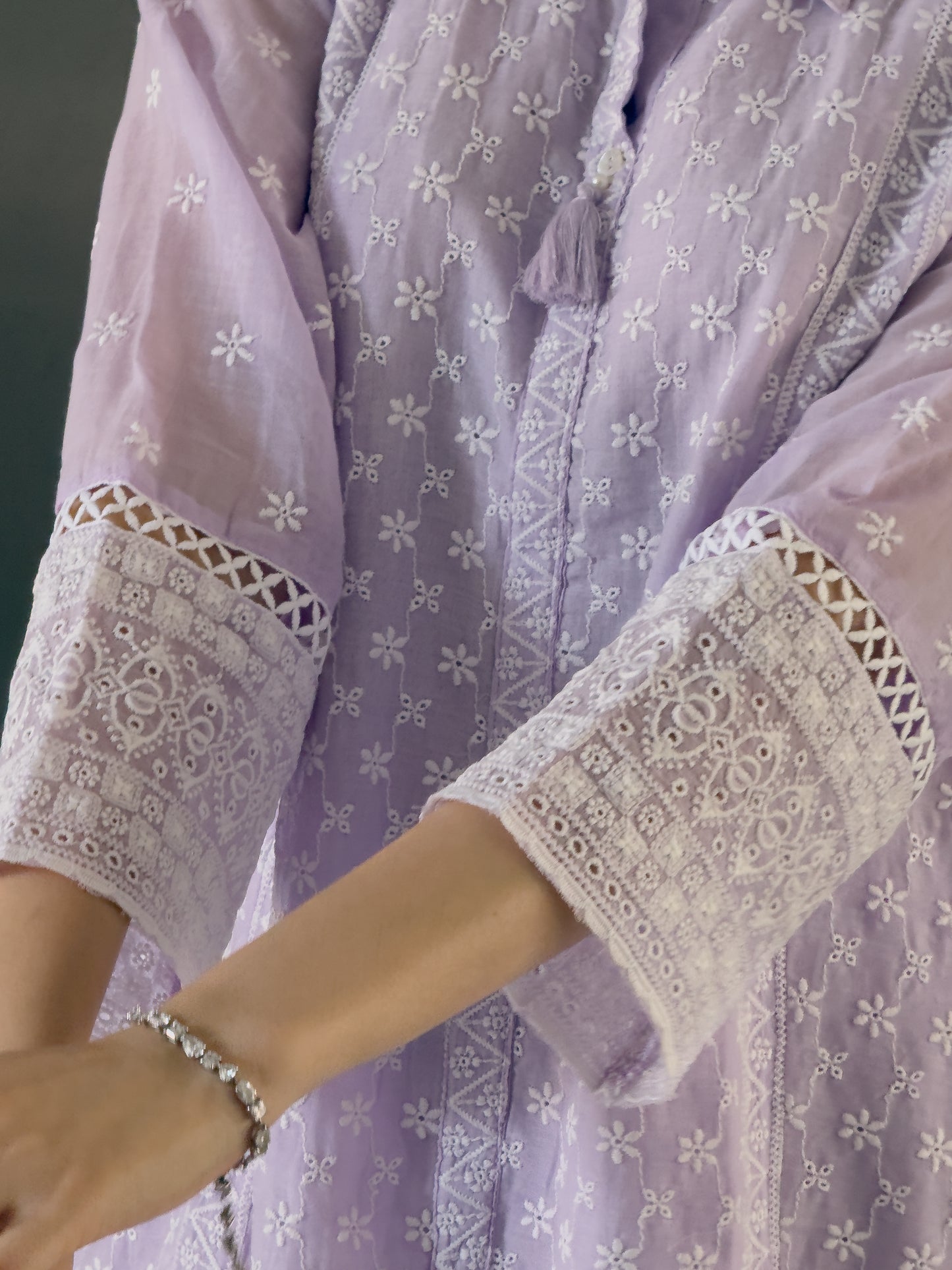 Light Lavendar A-Line Straight Kurta Pant Set For Women