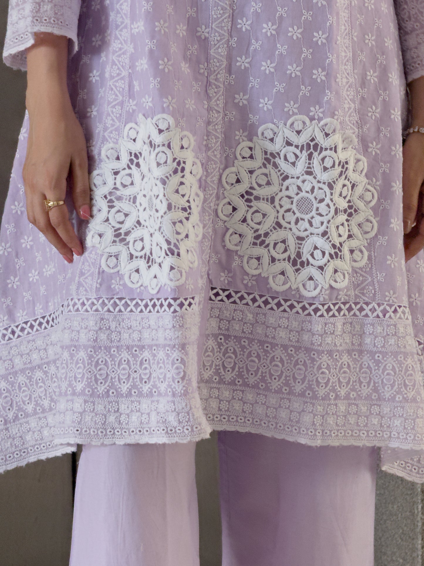 Light Lavendar A-Line Straight Kurta Pant Set For Women
