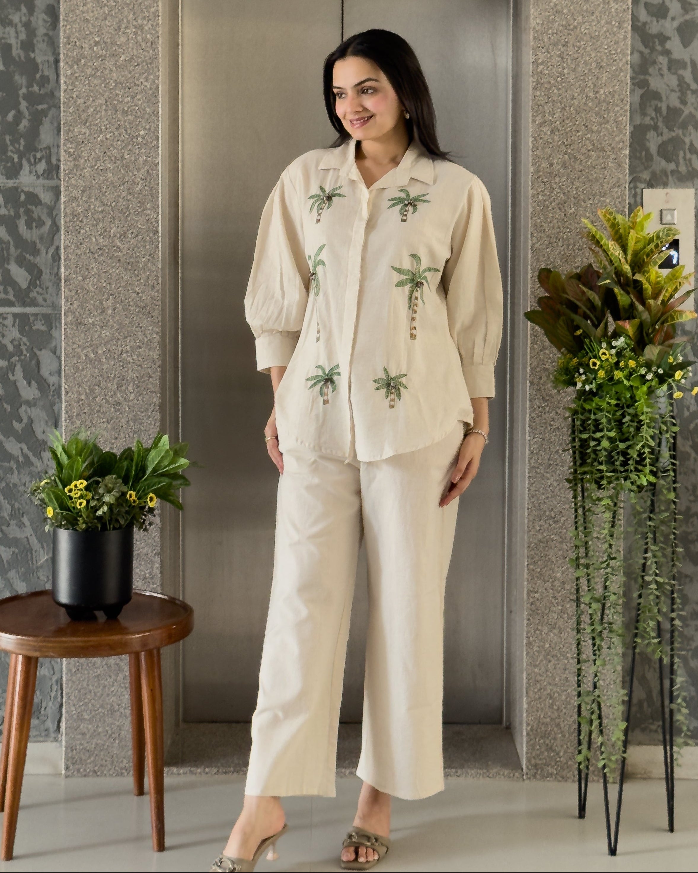 Off White Cotton Co ord Set Women