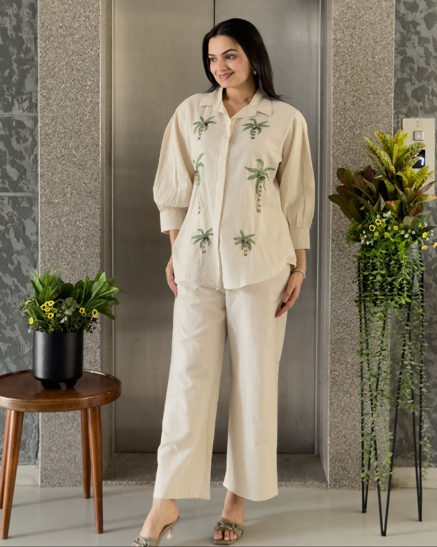 Off White Cotton Co ord Set Women