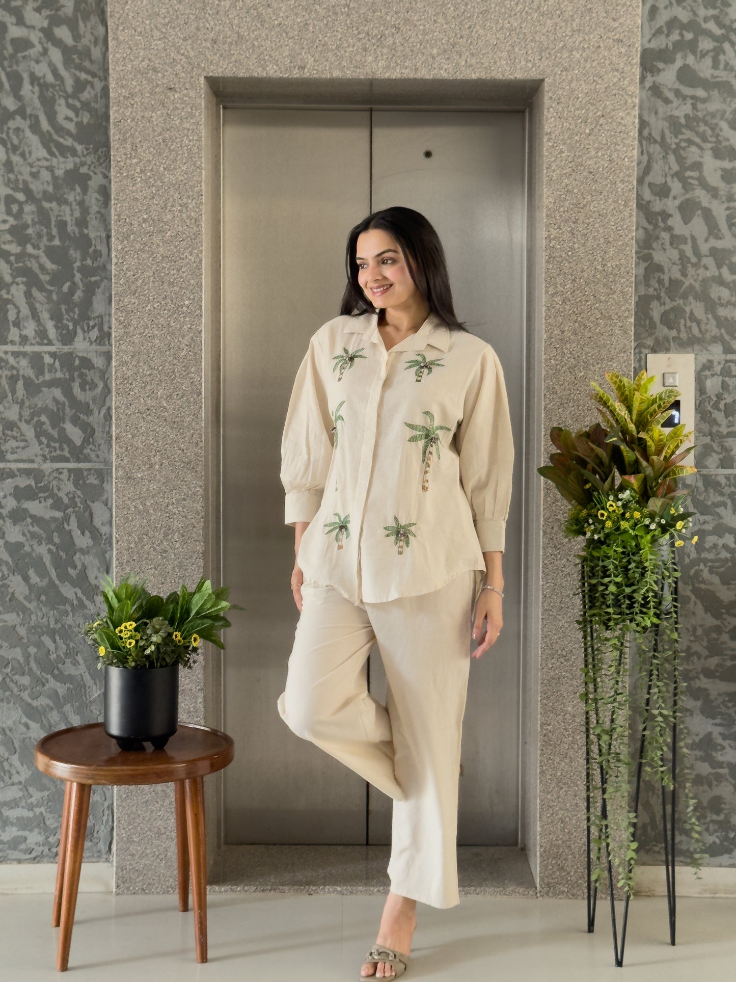 Off White Cotton Co ord Set Women