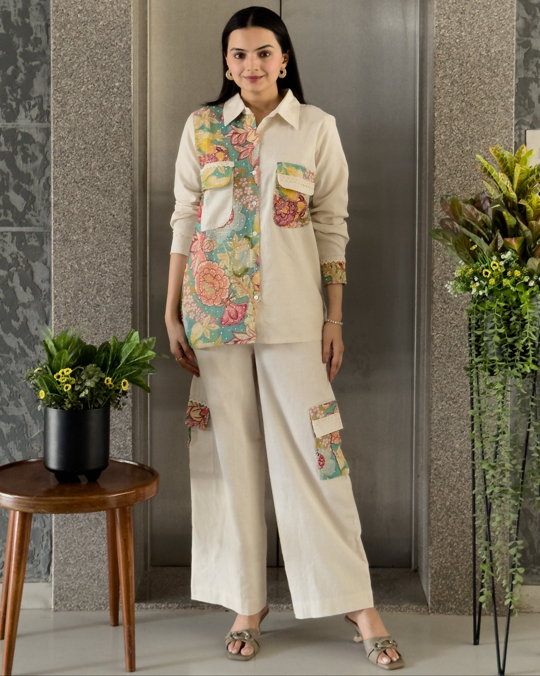 White Cotton Co ord Set Women