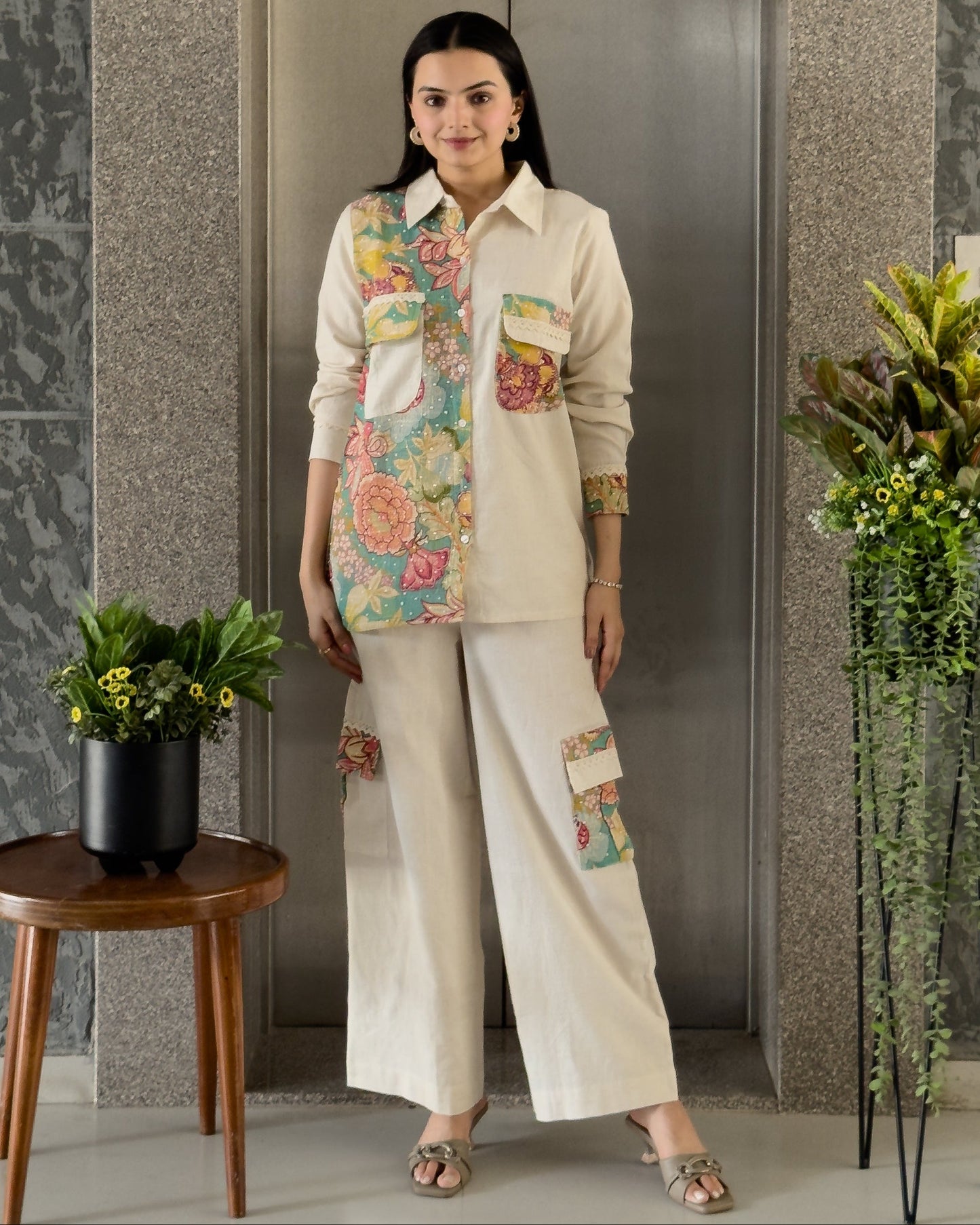 White Cotton Co ord Set Women