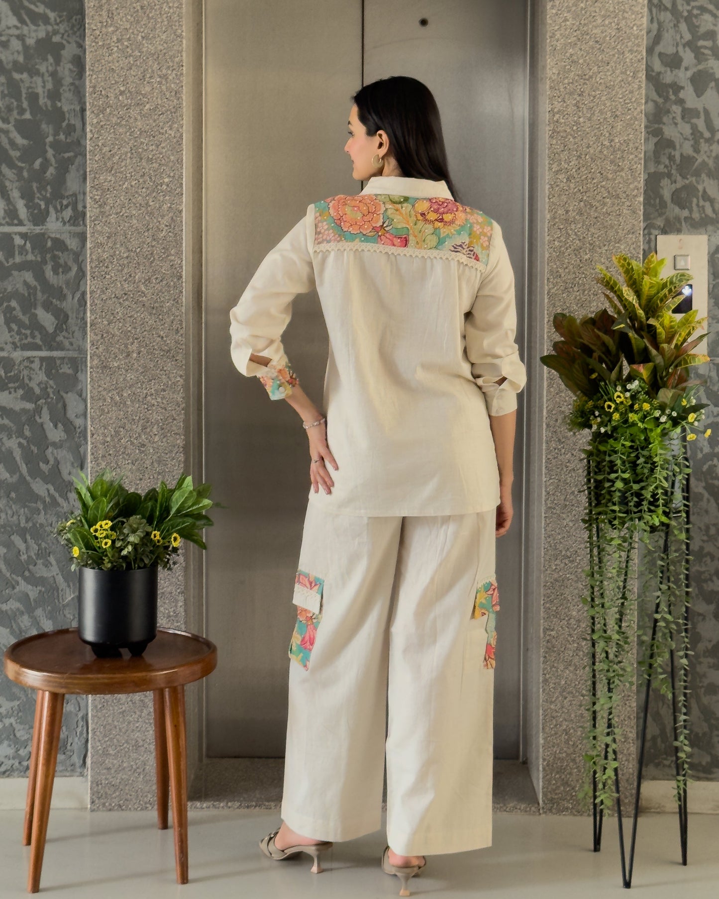 White Cotton Co ord Set Women