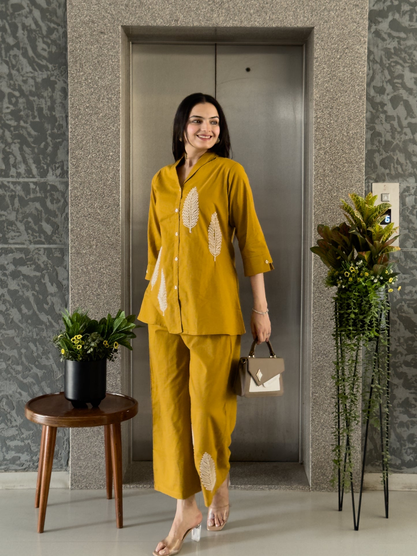 Mustard Cotton Co ord Set Women
